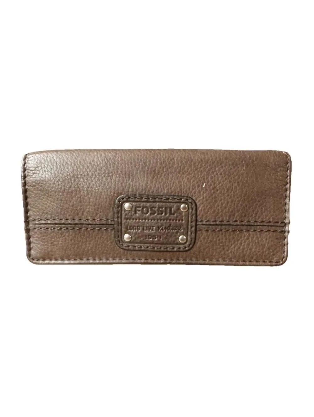 Fossil Vintage Brown Leather Trifold Checkbook Wallet Long Live Vintage